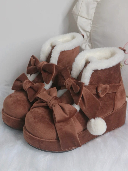 Winter Platform Brown Accents Boots Bow with