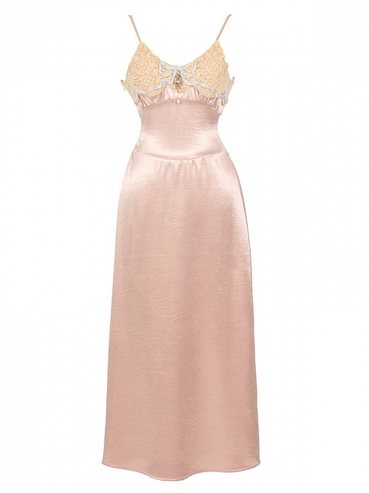 Rococo Pink Lace Satin Slip Dress with Padded Cups - Blood Supply