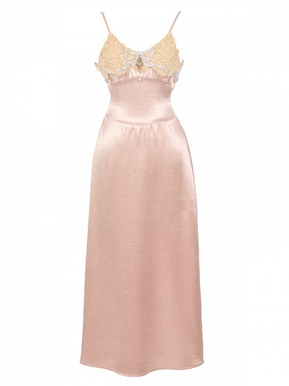 Rococo Pink Lace Satin Slip Dress with Padded Cups - Blood Supply