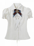 White Prince Style Short Sleeve Lolita Blouse with Lace-Up - Xiong Dou Jiang