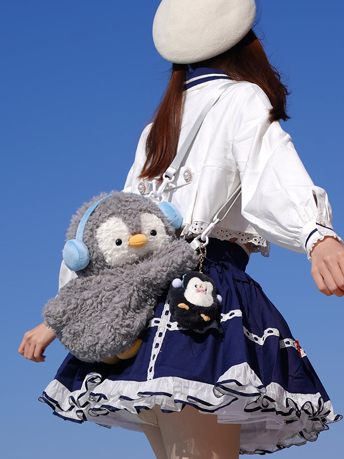 Light Middle/Large Keychain Plush + Options Gray 4 Penguin Backpack/Crossbody Size Bag Cute