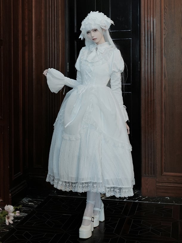 Gothic Neckline Ruffle Dress Juliette White Sleeves Set Lolita OP