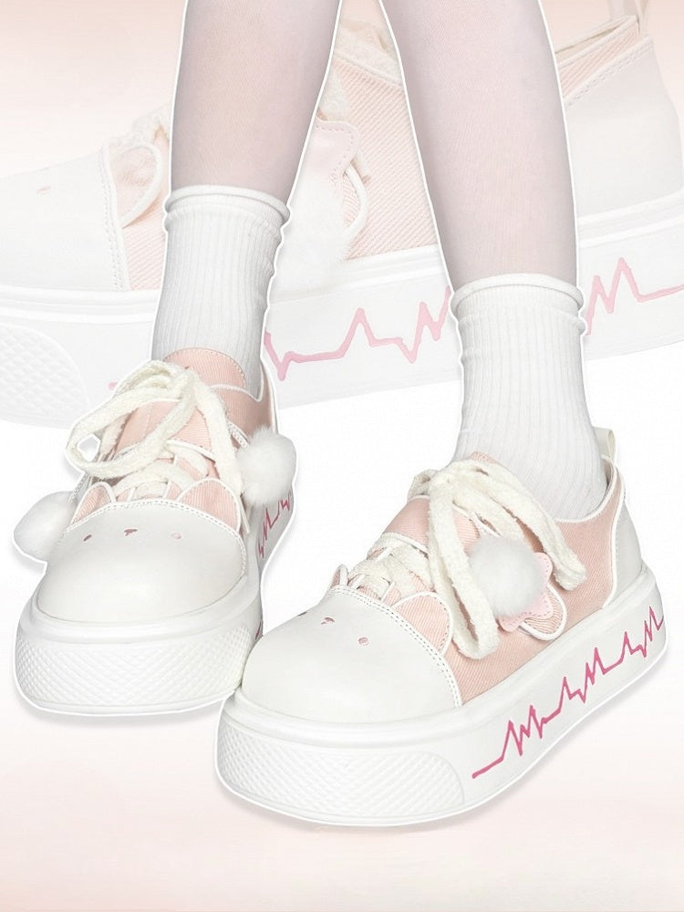 Print Pink Y2K Cute Platforms Fastener Hybrid Velcro Lace Heartbeat with Kitty