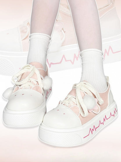 Print Pink Y2K Cute Platforms Fastener Hybrid Velcro Lace Heartbeat with Kitty