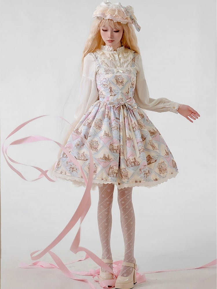 Rabbit Theme Sweet Lolita JSK Dress with Blue Diamond Print
