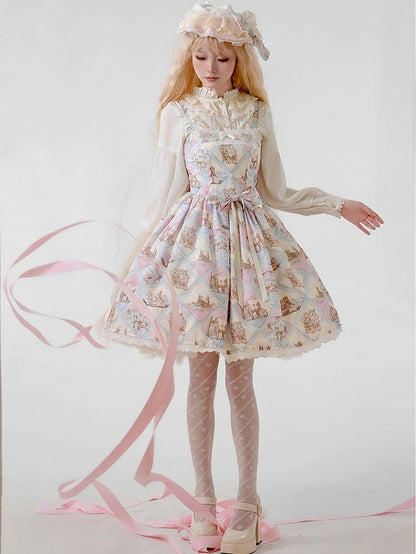 Rabbit Theme Sweet Lolita JSK Dress with Blue Diamond Print