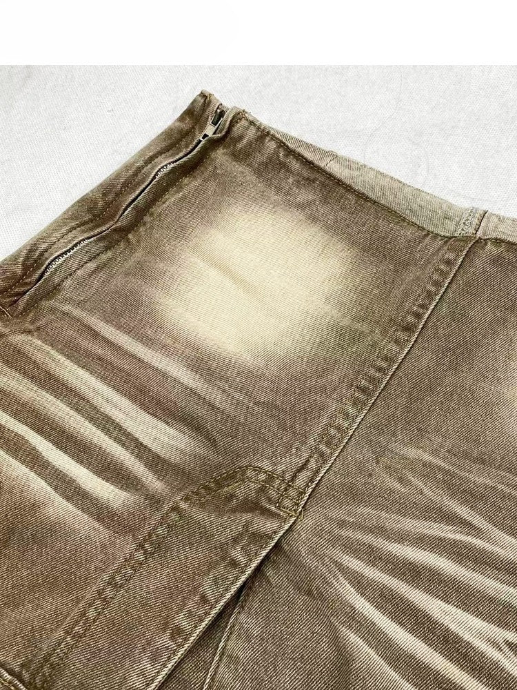 フェードファッション ライトウォッシュデニムスコート ミラードブラウン