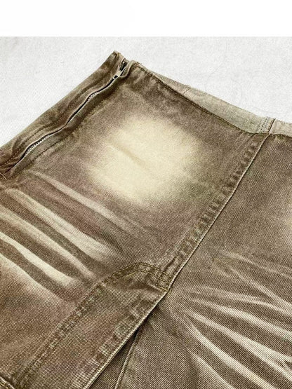 フェードファッション ライトウォッシュデニムスコート ミラードブラウン