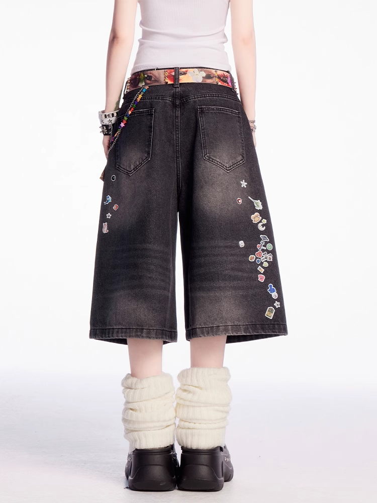 Cartoon Sticker Vintage Print Schwarz/Blau