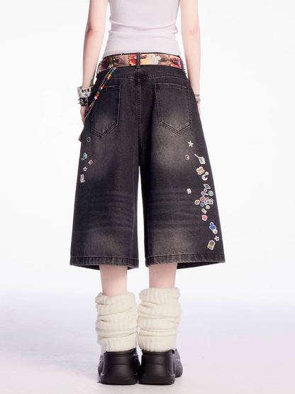 Cartoon Sticker Vintage Print Schwarz/Blau