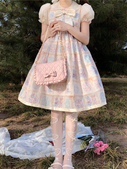 Light Pink Crossbody Lolita Bag with Diamond Pattern and Bows - Seraphim