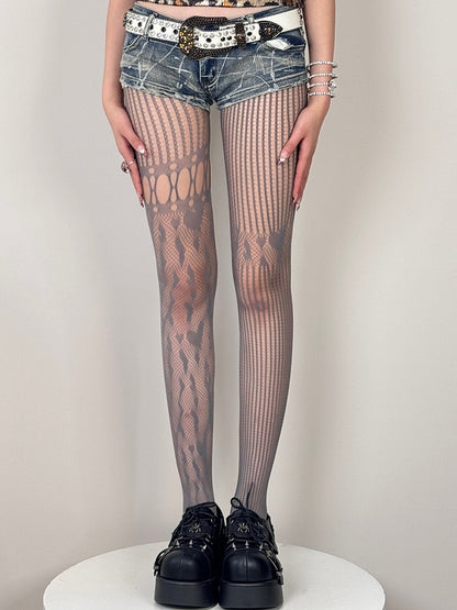 Tights Cut-out Asymmetrical Details Black/White/Gray/Brown Design