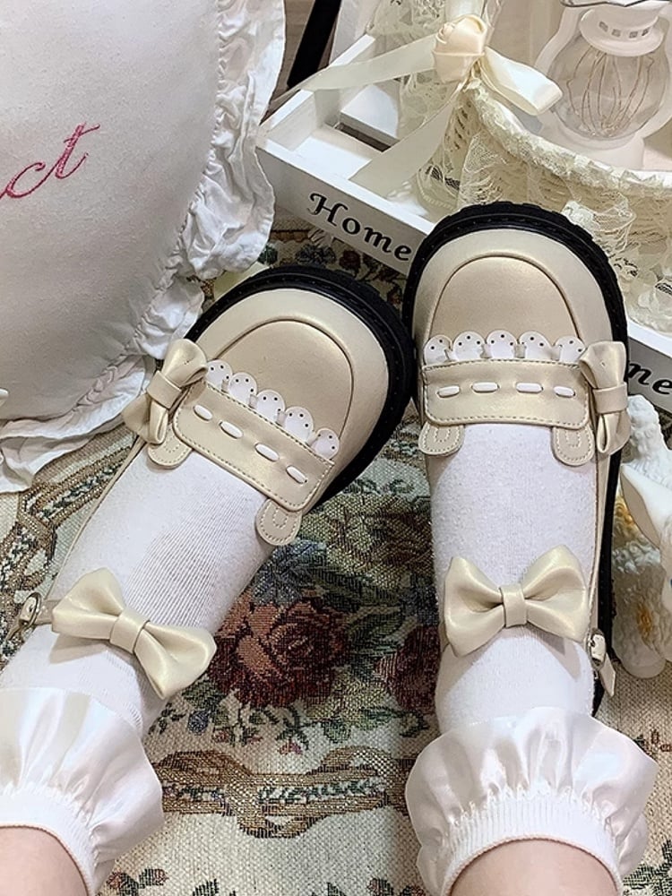 Bow - with Charming Sweet Bear Beige Embellishments Accents Lolita Ear Shoes