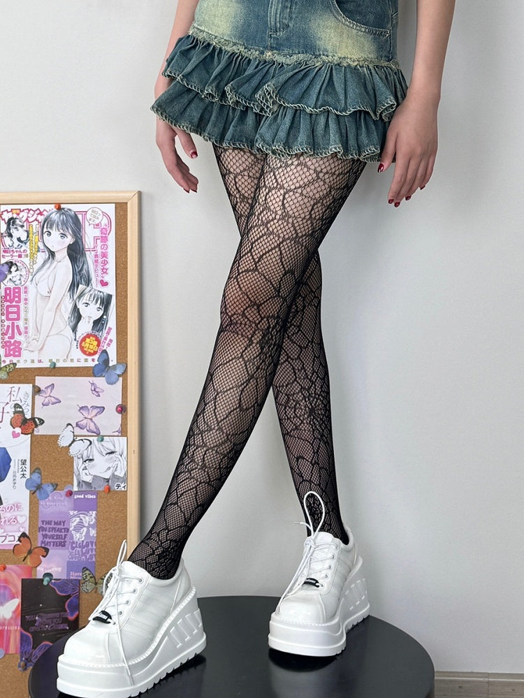Punk Spiderweb Black Details Tights