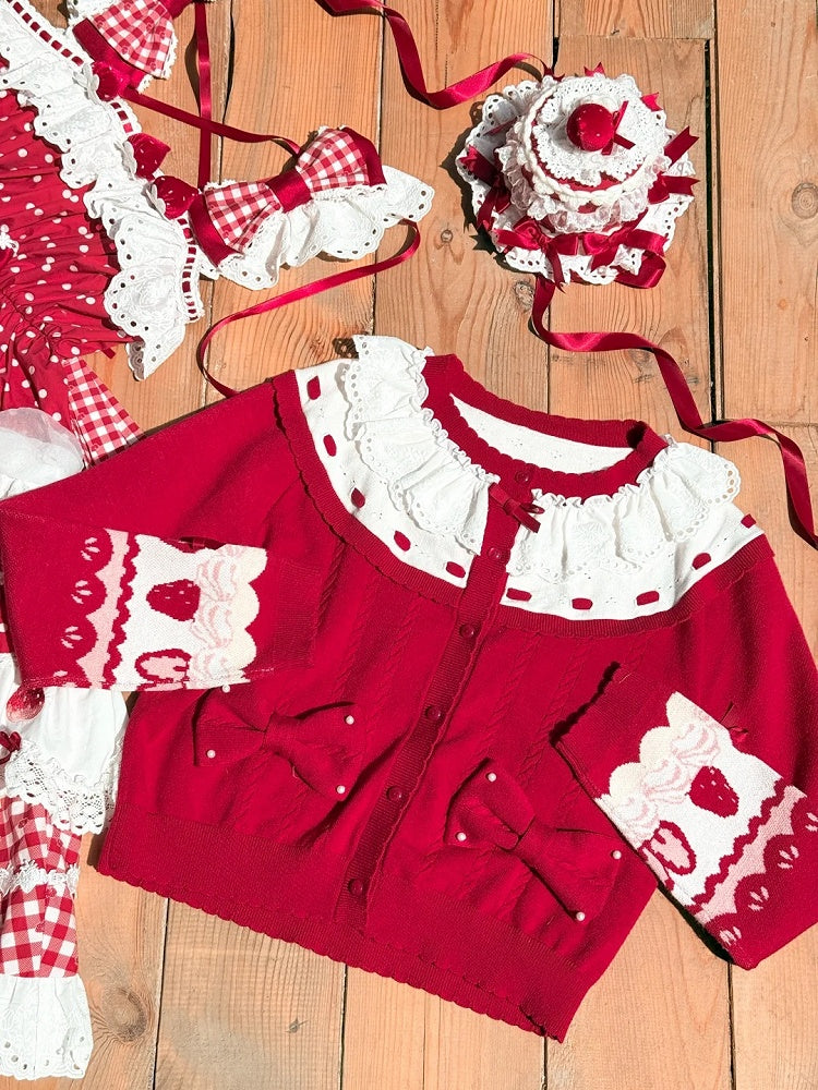 White Sweet with Bow Cardigan Lolita Red Decorations