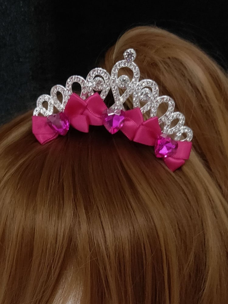 Crown Heart Decorated Details Pink/Purple/Rose Rhinestone Bowknot Pink