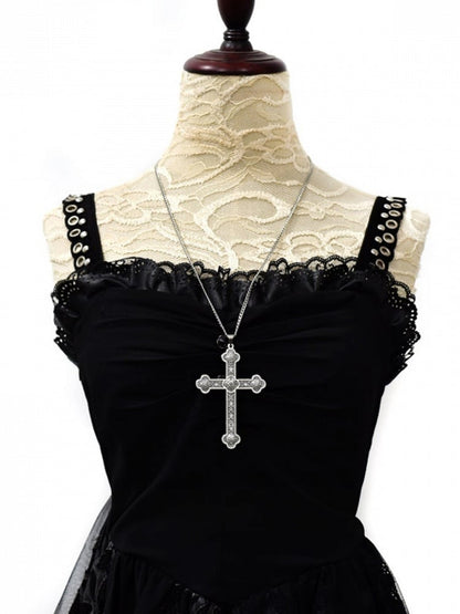 Silver Cross Pendant Necklace in Cyberpunk Style - Mr. Cat