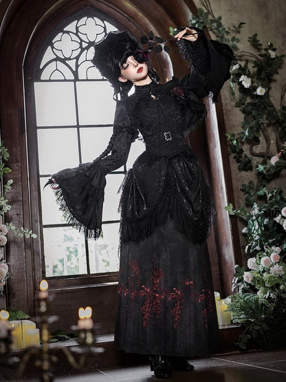 + Gothic Brooch Corset Lolita Print Top Bolero Black Horse-face Drapery Butterfly Skirt Waist