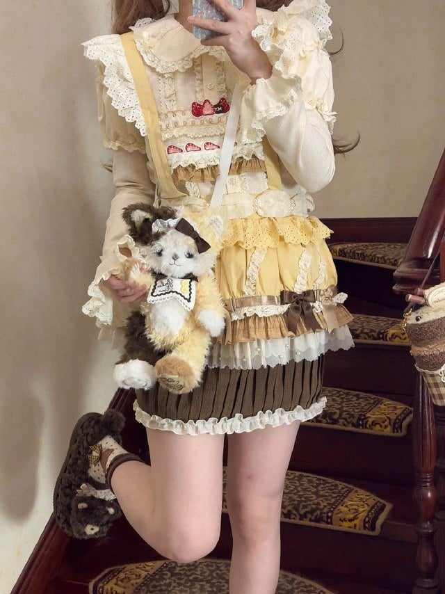 Strawberry Overall Lolita Embroidery Bodice Yellow Hem Sweet Cake Skirt Cupcake