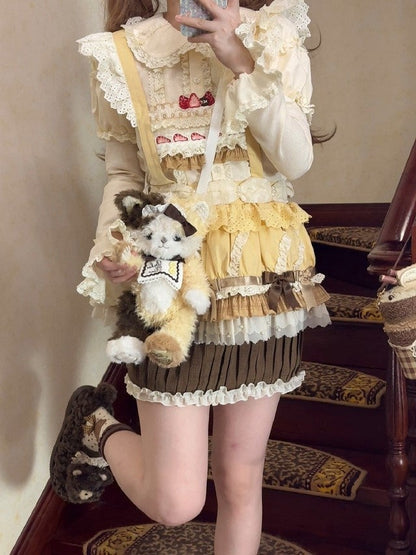 Strawberry Overall Lolita Embroidery Bodice Yellow Hem Sweet Cake Skirt Cupcake