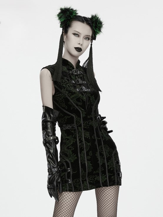 Cross Studded Zipper Long Arm Goth Gloves in Black - Punk Rave