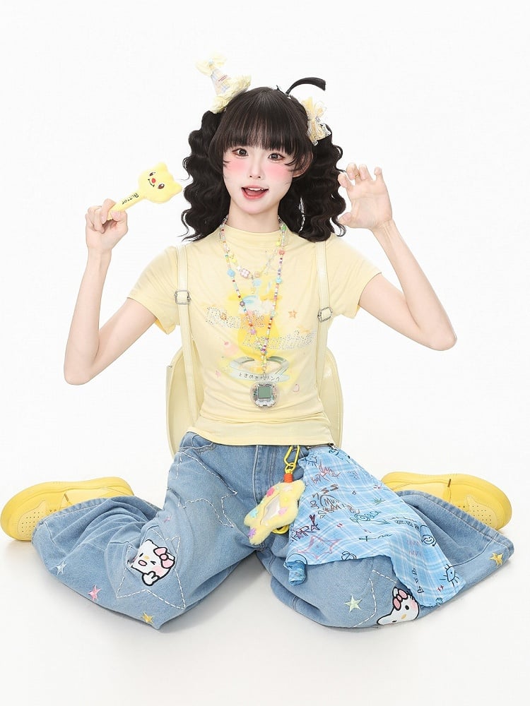Lemonade Beverage Graphic Tee with Rhinestone Bling - Languid Park