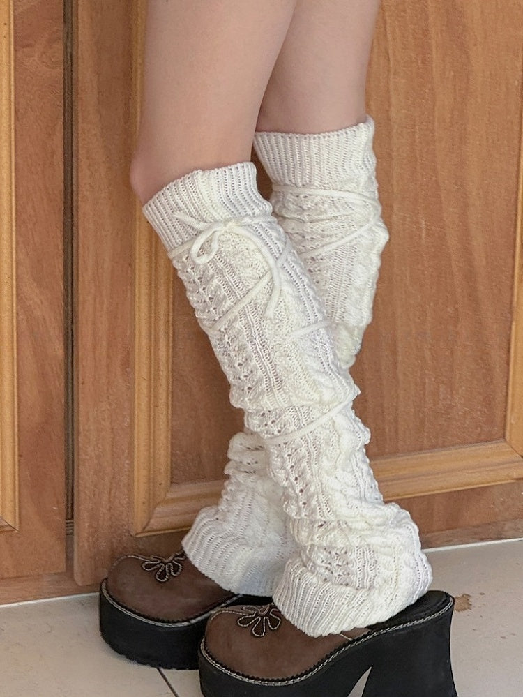 White Y2K Knitted Leg Warmers