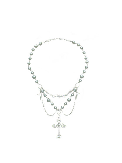 Necklace Pendant Silver Beaded Cross Gothic