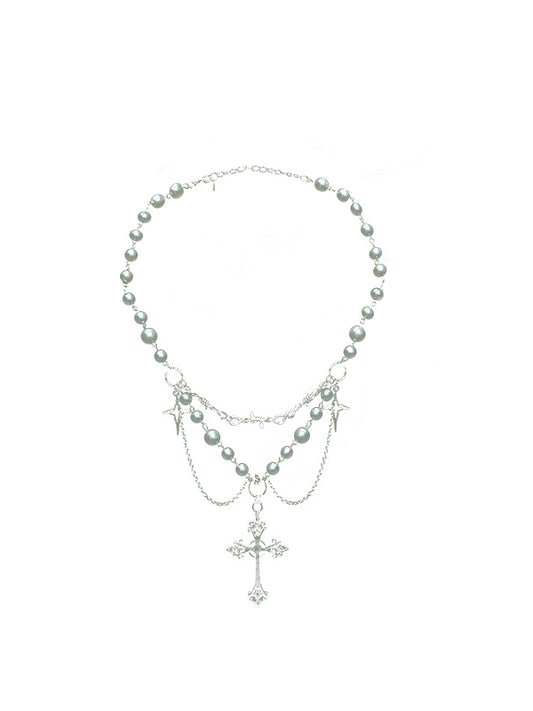 Necklace Pendant Silver Beaded Cross Gothic