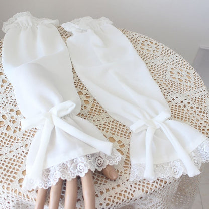 Lace Sleeves Trim Details White Bowknot