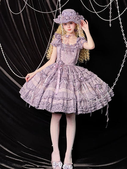 Rüschendetails und Lolita-Besätze Lila Klassisches Plisseekleid Elegant