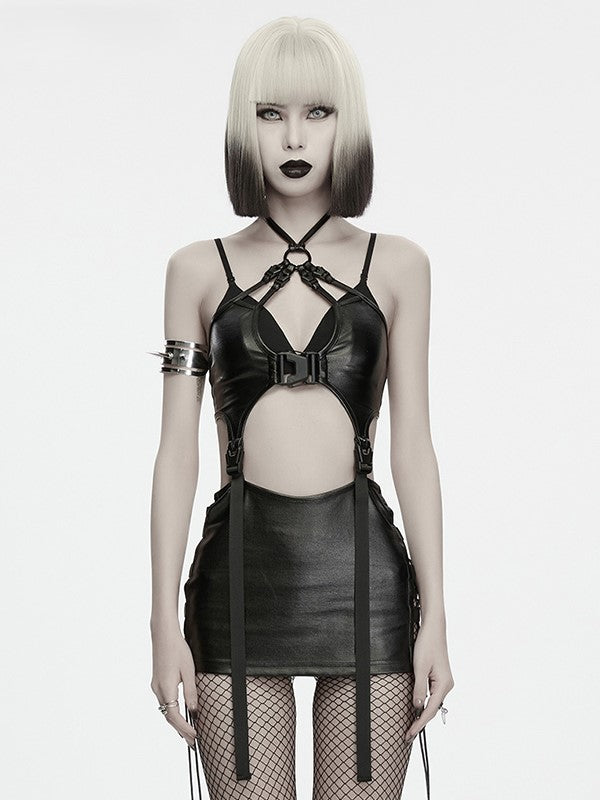 2-Way Adjustable Strap Black Punk Corset Top and Skirt Set - Punk Rave