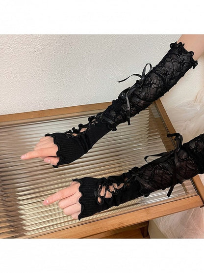with Lace Style Sleeves Black/White Lolita Ballet Lace-up Design Arm