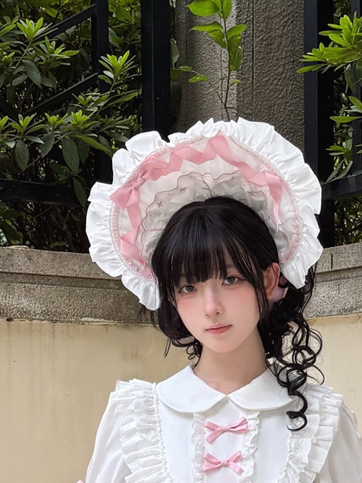 Lolita Bonnet with Bow & Cross Pattern in 4 Colors - MUYU