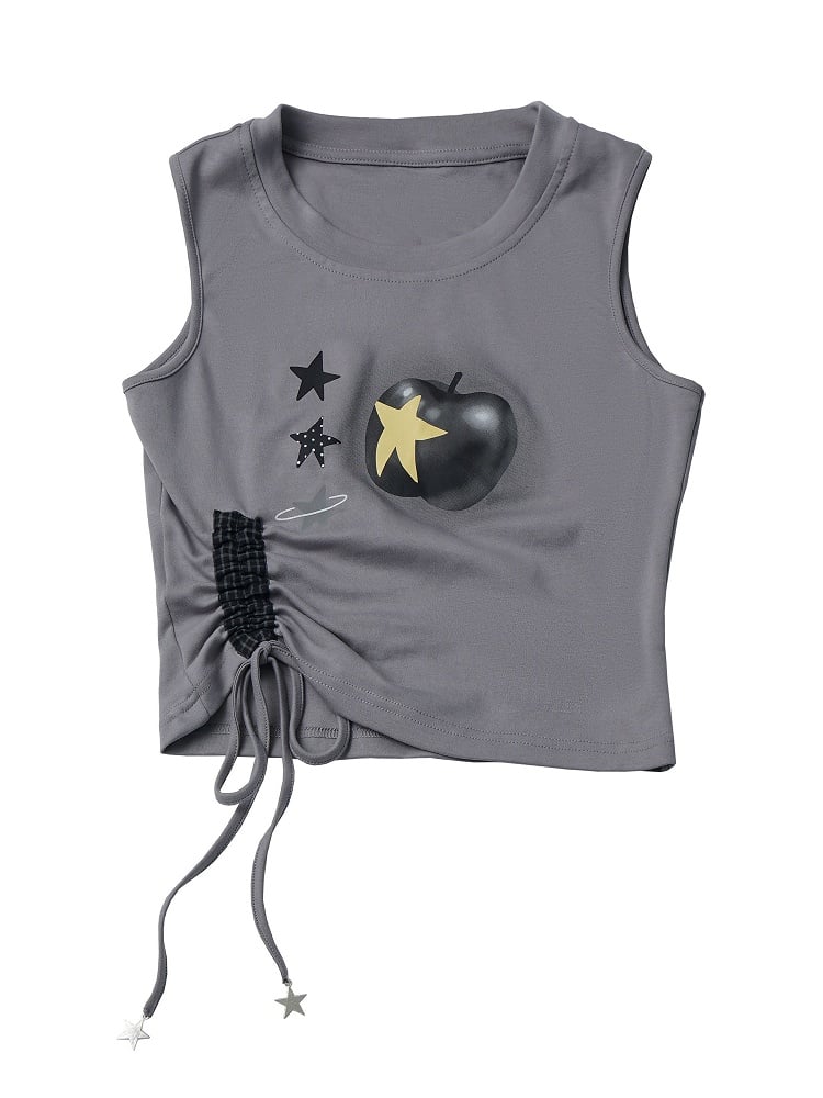 Gray Star Apple Print Tank Top with Drawstring - PINK SAVIOR