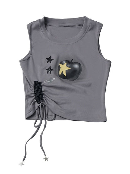 Gray Star Apple Print Tank Top with Drawstring - PINK SAVIOR