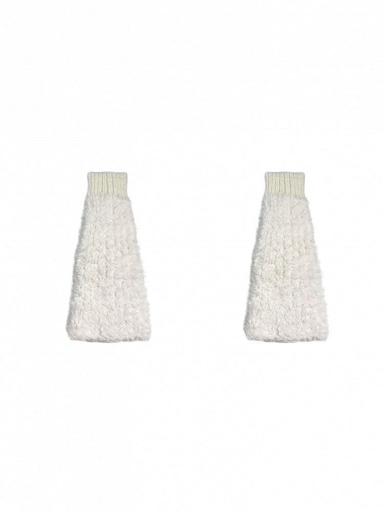 オフホワイト/グレー/ブラック ニットカフス プラッシュレッグウォーマー