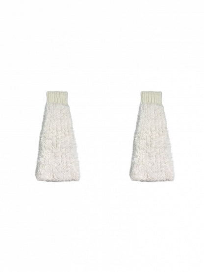 オフホワイト/グレー/ブラック ニットカフス プラッシュレッグウォーマー