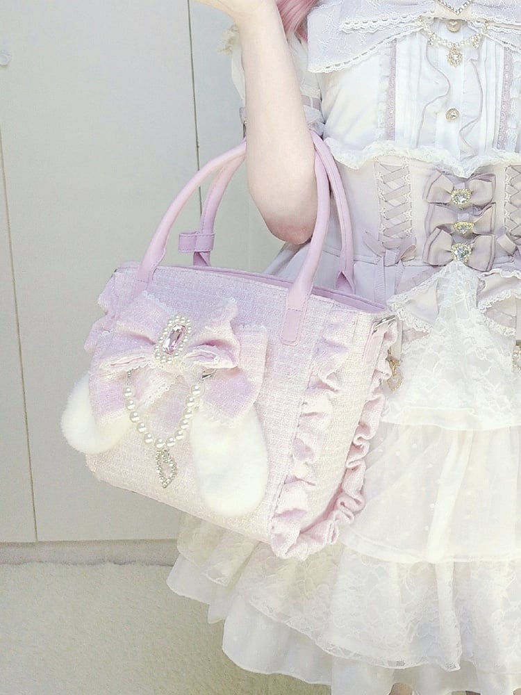 Ear Bow Shoulder/Crossbody/Handbag Pink Plush Elegant Lolita Bunny -