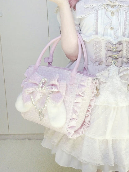 Ear Bow Shoulder/Crossbody/Handbag Pink Plush Elegant Lolita Bunny -