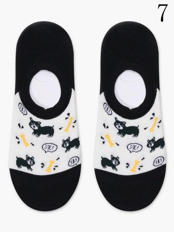 Cake/Apple/Bear/Puppy/Bowknot/Polka-dot/Striped Pattern/Floral Options Socks Ankle Colorful Print 17 With