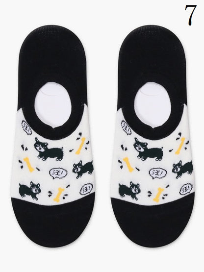 Cake/Apple/Bear/Puppy/Bowknot/Polka-dot/Striped Pattern/Floral Options Socks Ankle Colorful Print 17 With