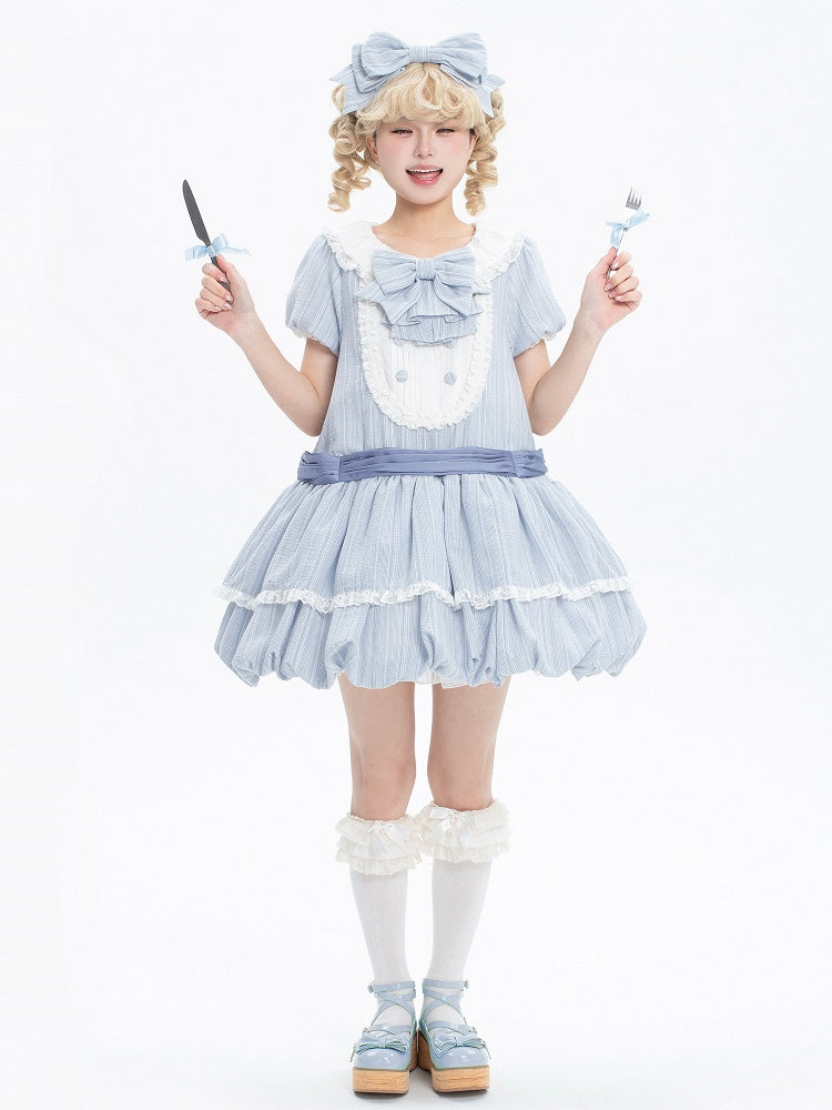 Summer Bubble Puff Blue Skirt Lolita Dress Cotton Sleeves