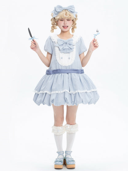 Summer Bubble Puff Blue Skirt Lolita Dress Cotton Sleeves