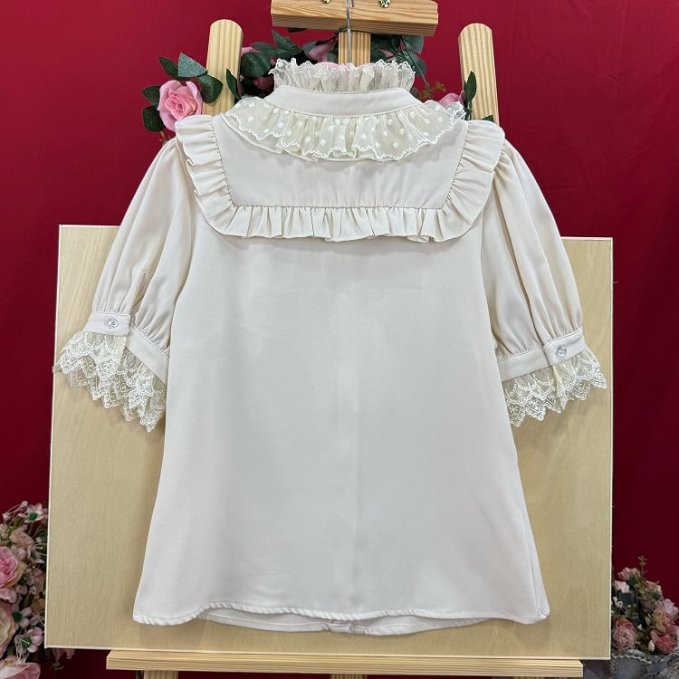 Sleeves Apricot Neckline Short Lace Blouse Ruffle Lolita