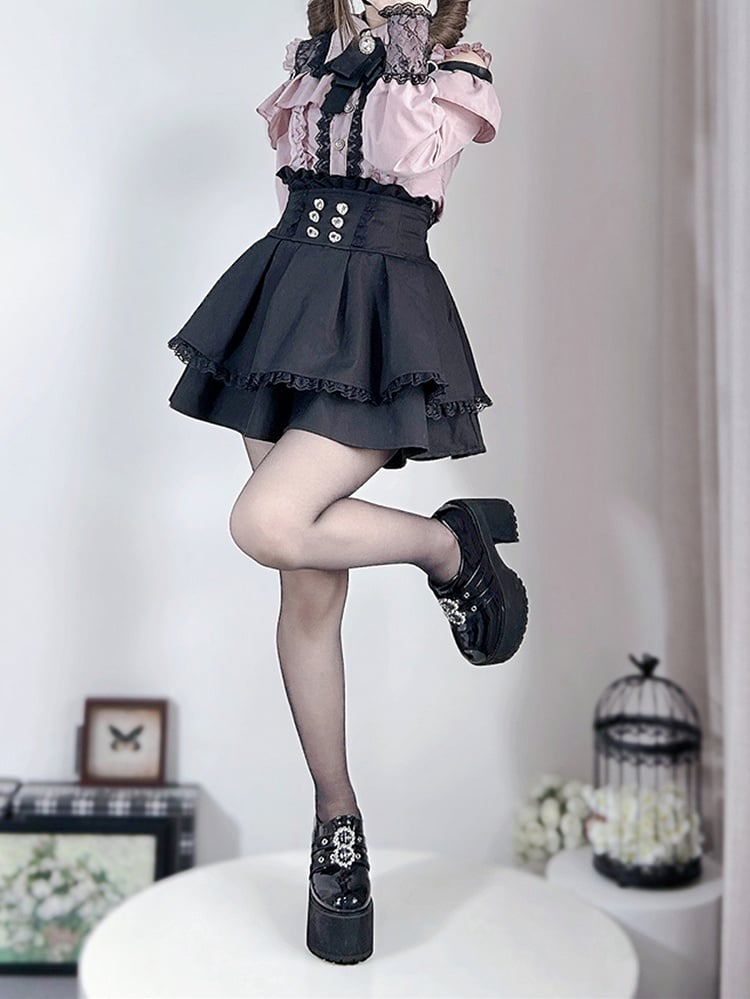 Black Kei Jirai Skirt Tiered Waist High