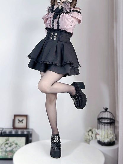Black Kei Jirai Skirt Tiered Waist High