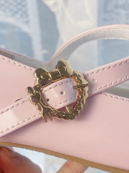 Ear Mary Lolita PU Light Sweet Janes with Heart Rabbit Pink Accents Bunny Floral Theme Top - at
