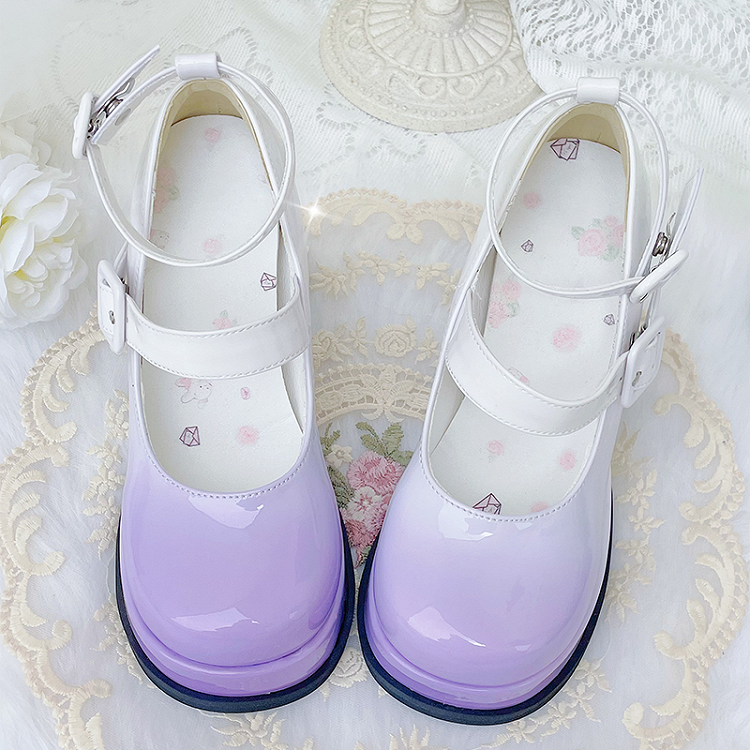 Gradient Purple Detachable Bowknot Platform High Block Heels Lolita Shoes