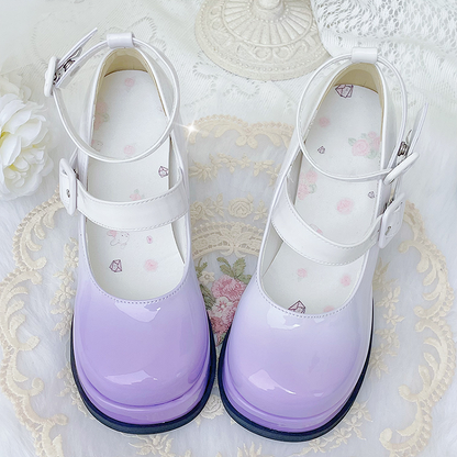Gradient Purple Detachable Bowknot Platform High Block Heels Lolita Shoes